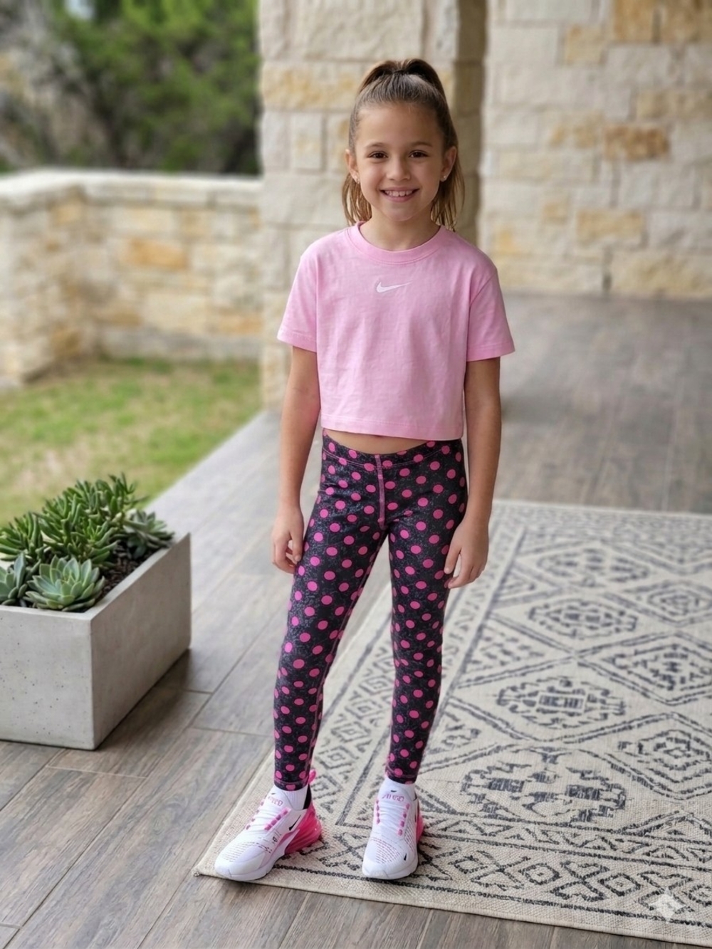 Nike Girls' Black Leggings with Pink Polka Dots